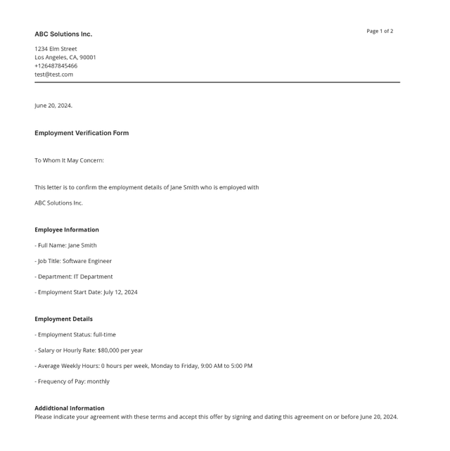 Employment Verification Form