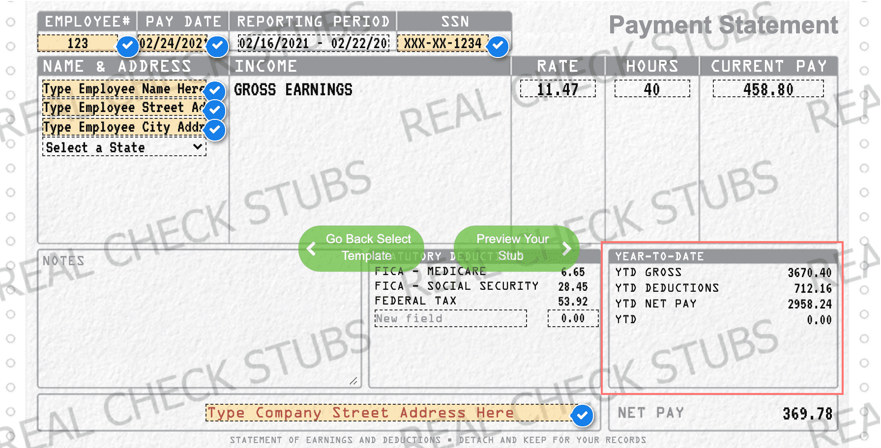 Paystub Generator With Year-to-Date (YTD)