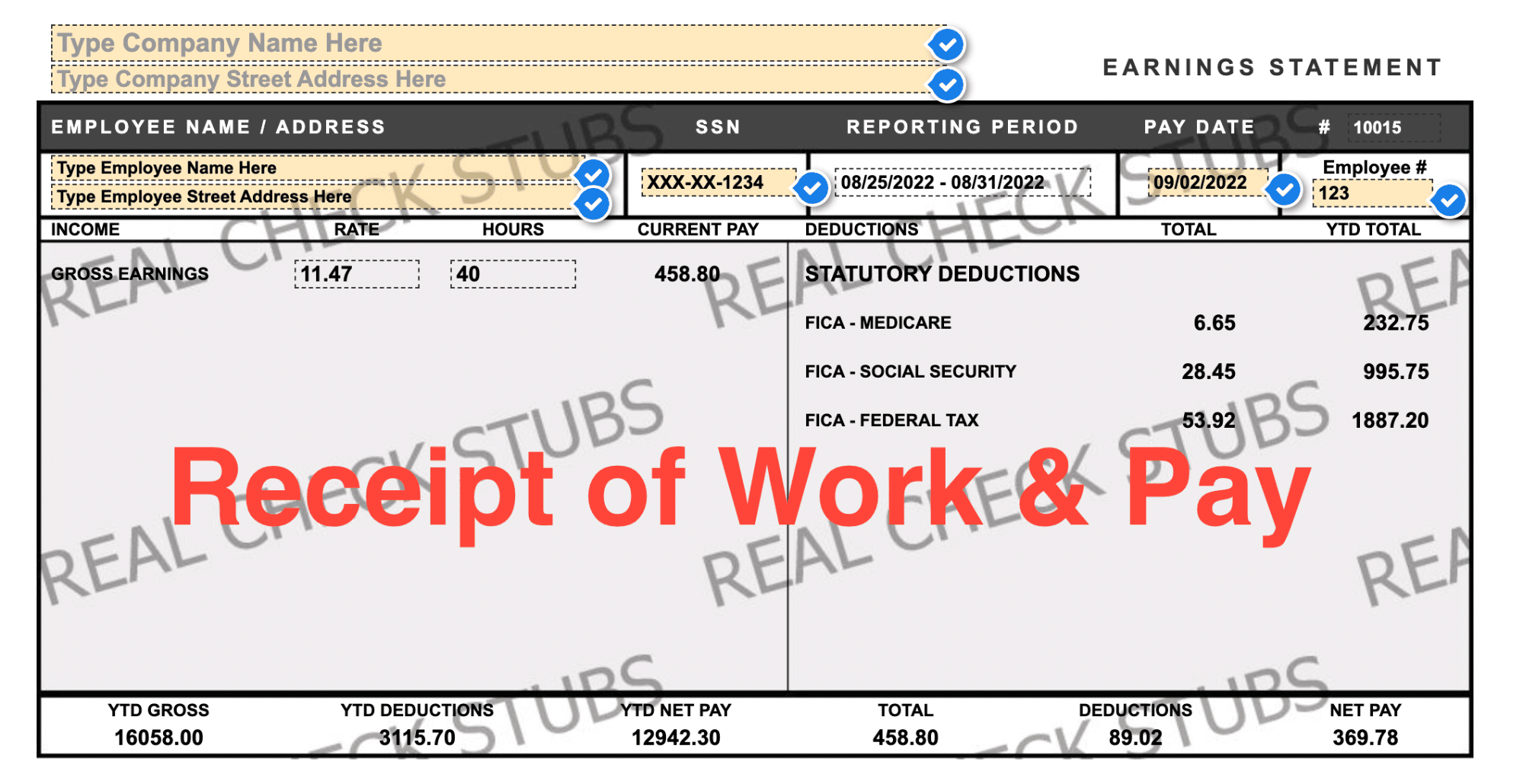 Receipt of Work & Pay