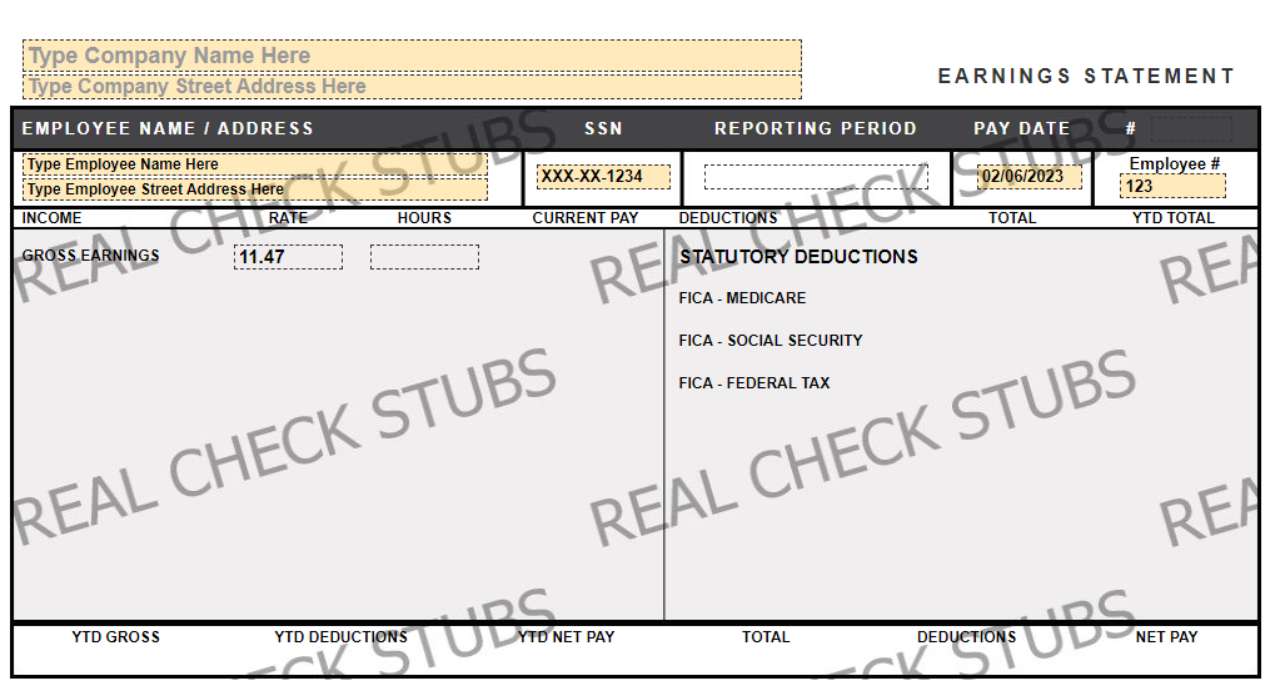 Editable Pay Stub Templates | Customizable Check Stubs | Download for Free Printable Check Stubs Online