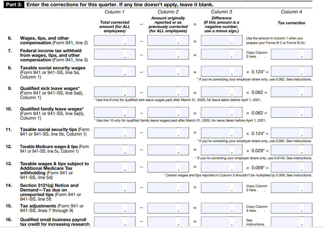 Filling out Form-941 X Part 3